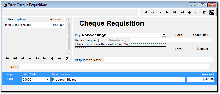 Trust Cheque Requisitions